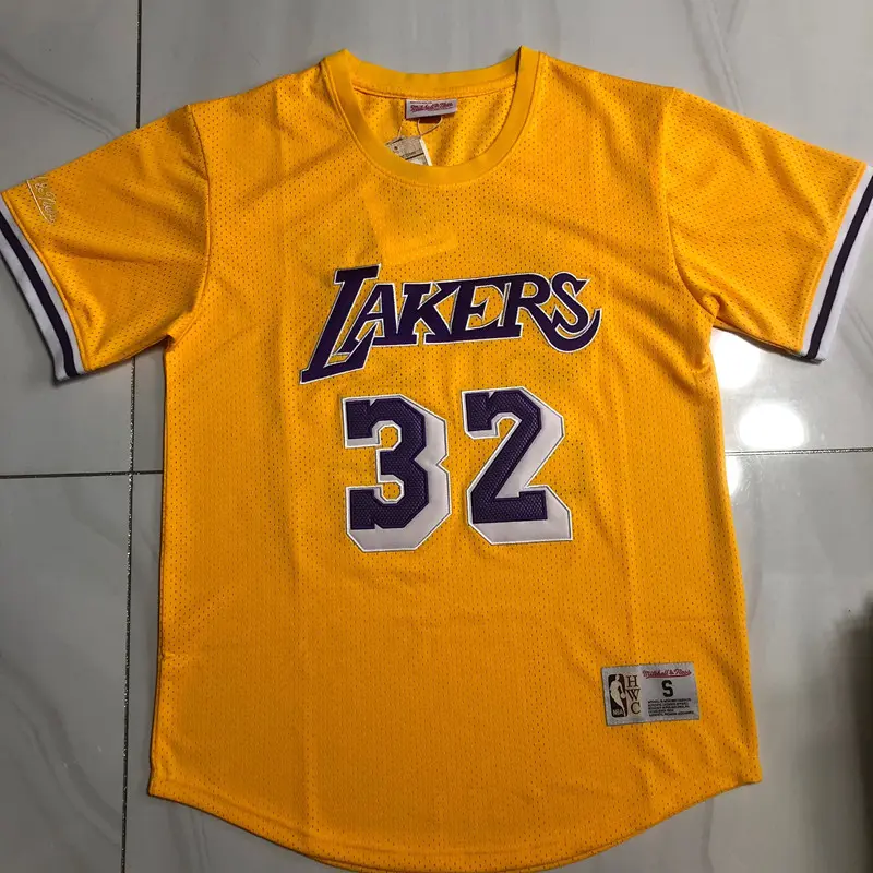Camiseta Magic Johnson #32 Los Angeles Lakers Amarillo Manga Corta