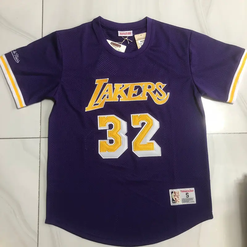 Camiseta Magic Johnson #32 Los Angeles Lakers Púrpura Manga Corta