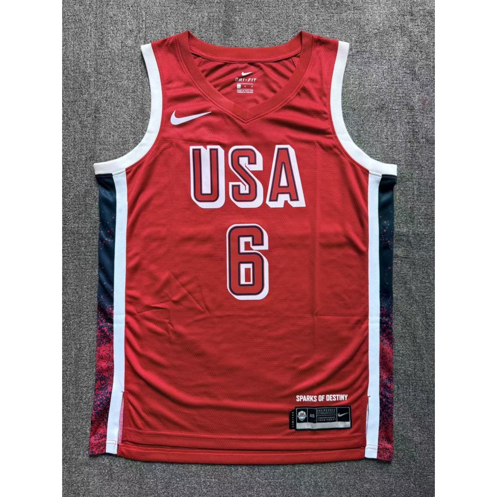 Camiseta LeBron James #6 USA Dream Team 2024 Edición Olímpica París Rojo