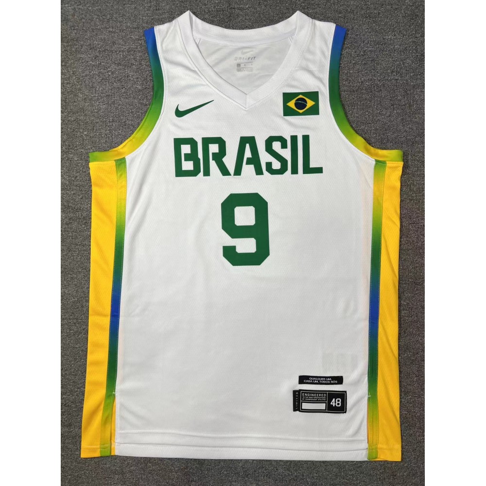 Camiseta Marcelinho Huertas #9 Brasil 2024 Edición Olímpica París Blanco