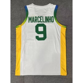 Camiseta Marcelinho Huertas #9 Brasil 2024 Edición Olímpica París Blanco