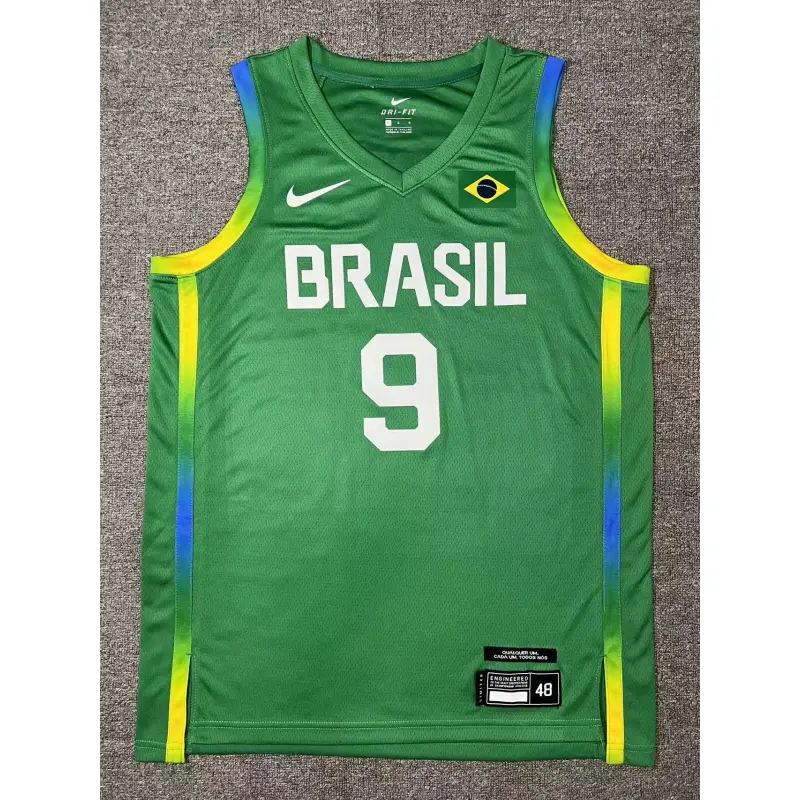Camiseta Marcelinho Huertas #9 Brasil 2024 Edición Olímpica París Verde