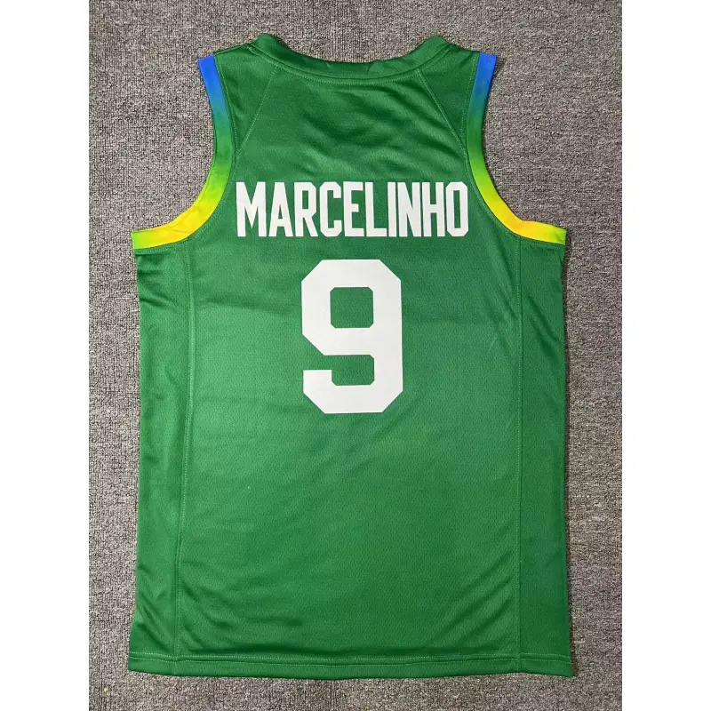 Camiseta Marcelinho Huertas #9 Brasil 2024 Edición Olímpica París Verde Camiseta Marcelinho Huertas #9 Brasil 2024 Edición Olímpica París Verde