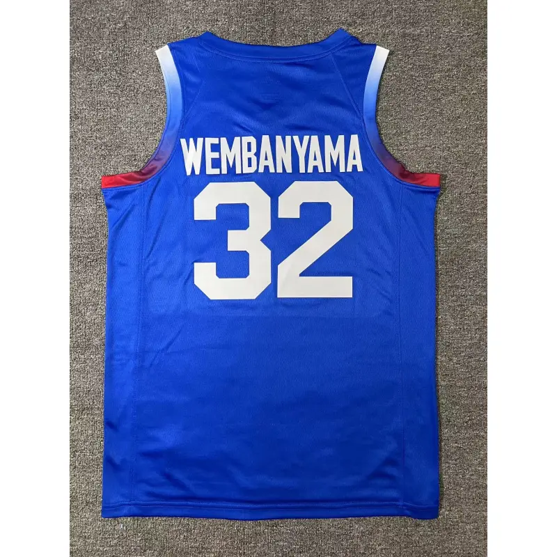 Camiseta Victor Wembanyama #32 France 2024 Edición Olímpica París Azul Camiseta Victor Wembanyama #32 France 2024 Edición Olímpica París Azul