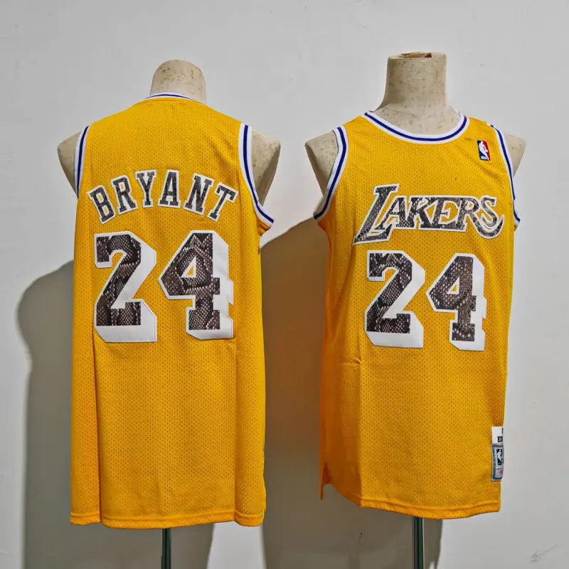 Camiseta Kobe Bryant #24 Los Angeles Lakers Con Estampado De Serpiente Amarillo Retro