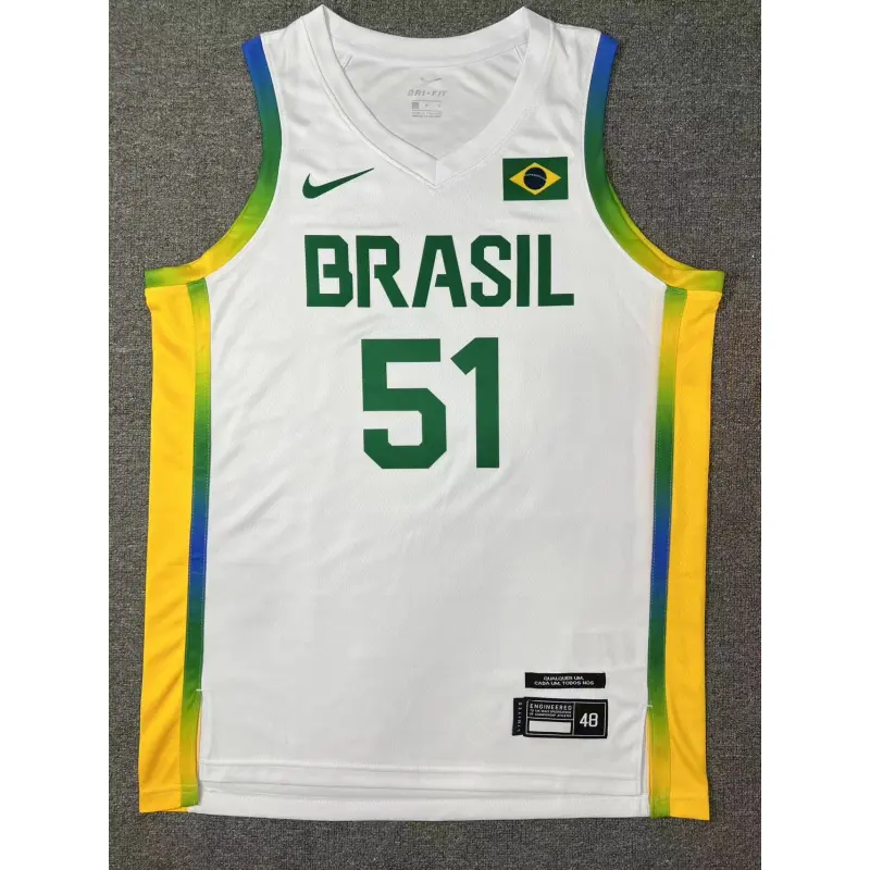 Camiseta Bruno Caboclo #51 Brasil 2024 Edición Olímpica París Blanco