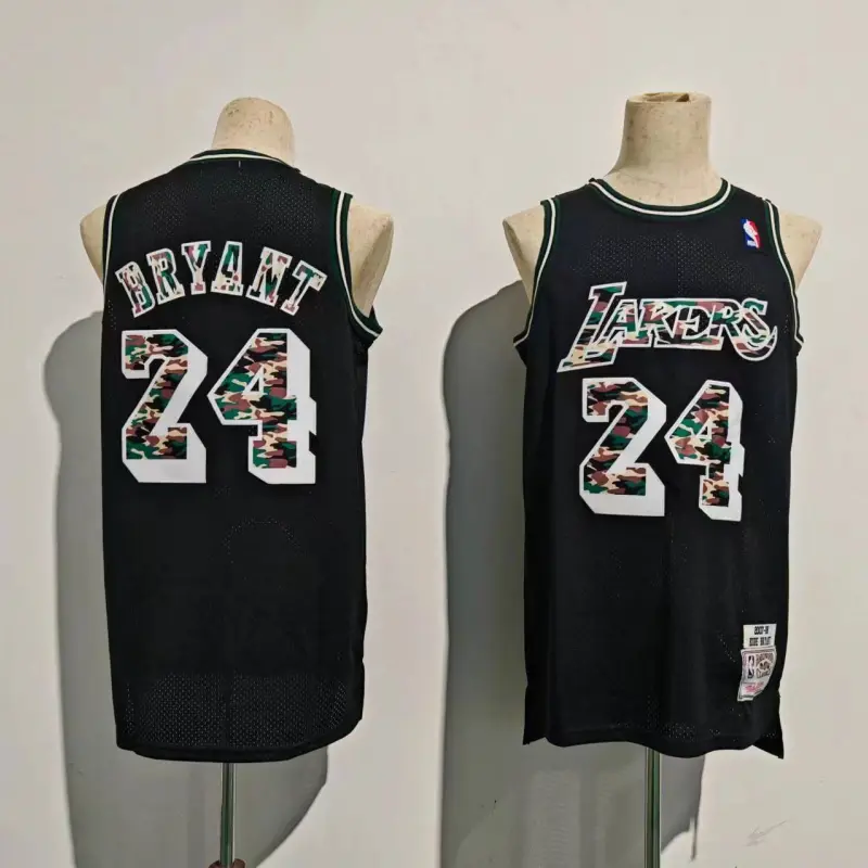 Camiseta Kobe Bryant #24 Los Angeles Lakers Retro Camouflage Negro