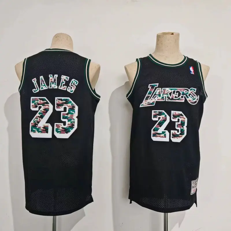 Camiseta LeBron James #23 Los Angeles Lakers Retro Camouflage Negro