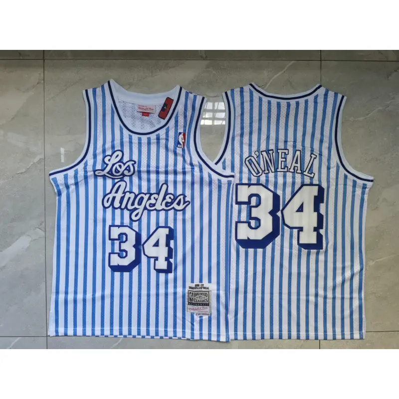 Camiseta Shaquille O’Neal #34 Los Angeles Lakers Rayas Blanco/Azul