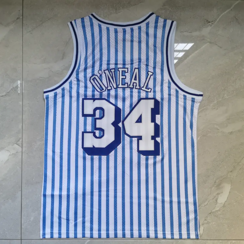 Camiseta Shaquille O’Neal #34 Los Angeles Lakers Rayas Blanco/Azul