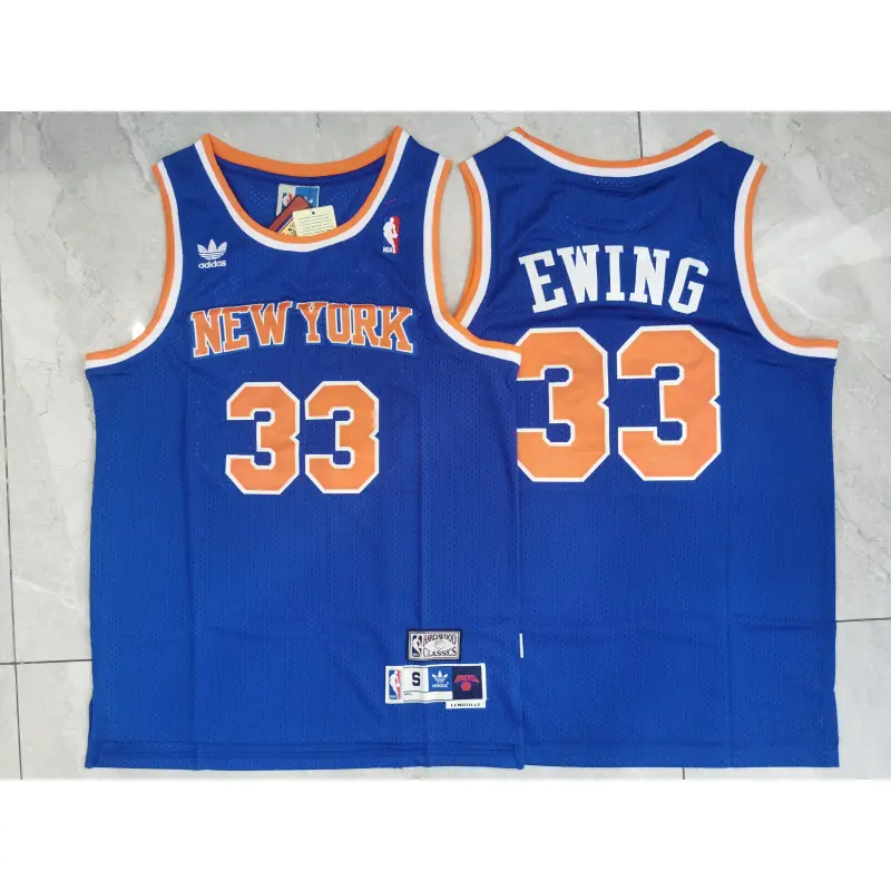 Camiseta Patrick Ewing #33 New York Knicks Trébol Logo Azul