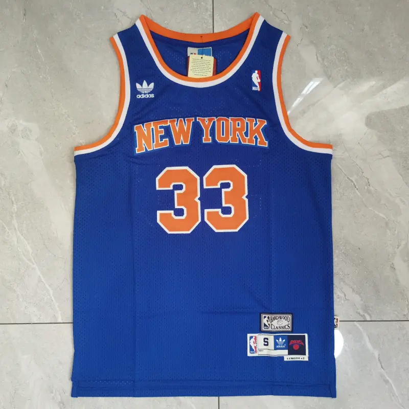 Camiseta Patrick Ewing #33 New York Knicks Trébol Logo Azul