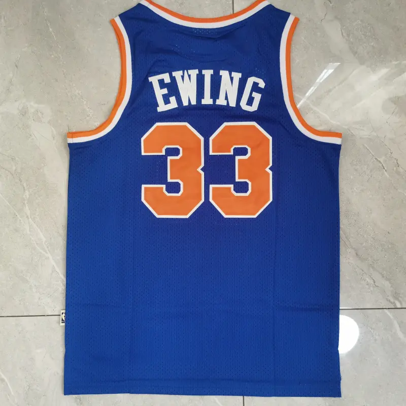 Camiseta Patrick Ewing #33 New York Knicks Trébol Logo Azul