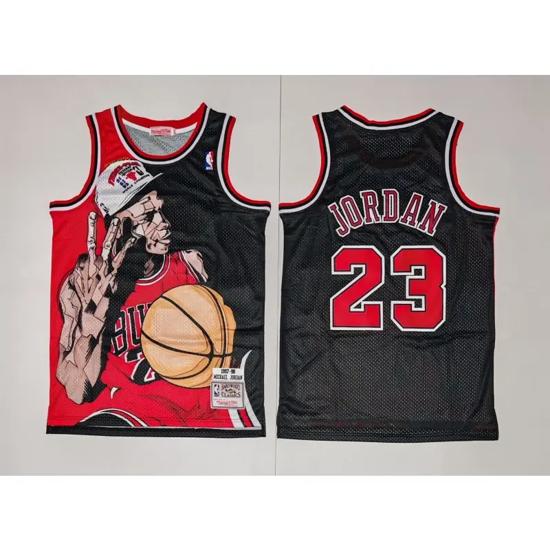 Camiseta Michael Jordan #23 Chicago Bulls Dibujo Animado Negro