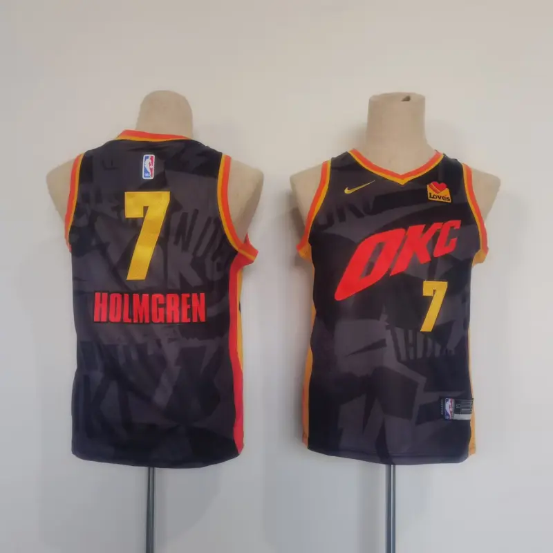 Camiseta Chet Holmgren #7 Oklahoma City Thunder 2025 City Edition Negro Niño