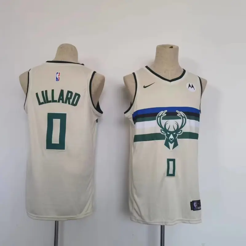 Camiseta Damian Lillard #0 Milwaukee Bucks City Edition Beige Camiseta Damian Lillard #0 Milwaukee Bucks City Edition Beige