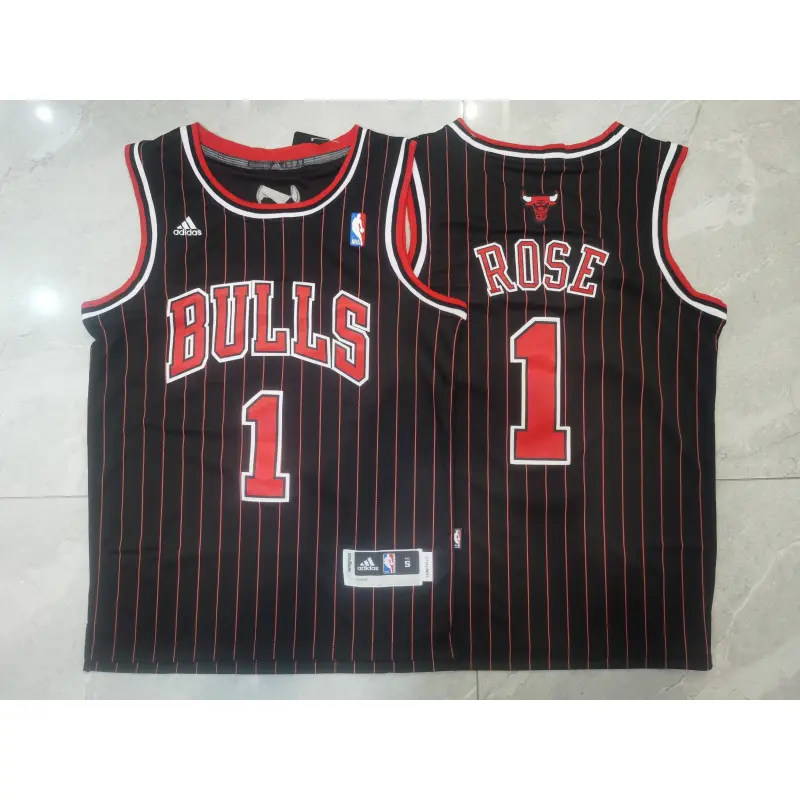 Camiseta Derrick Rose #1 Chicago Bulls Rayas Negro/Rojo