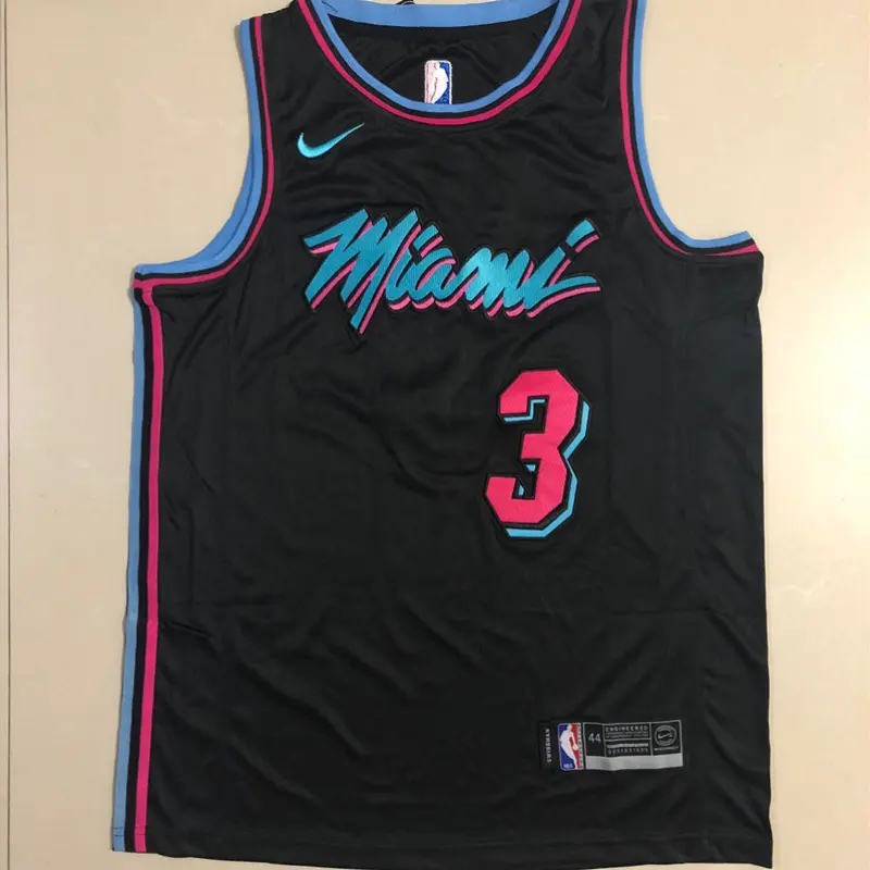 Camiseta Dwyane Wade #3 Miami Heat Bordado Negro City Edition