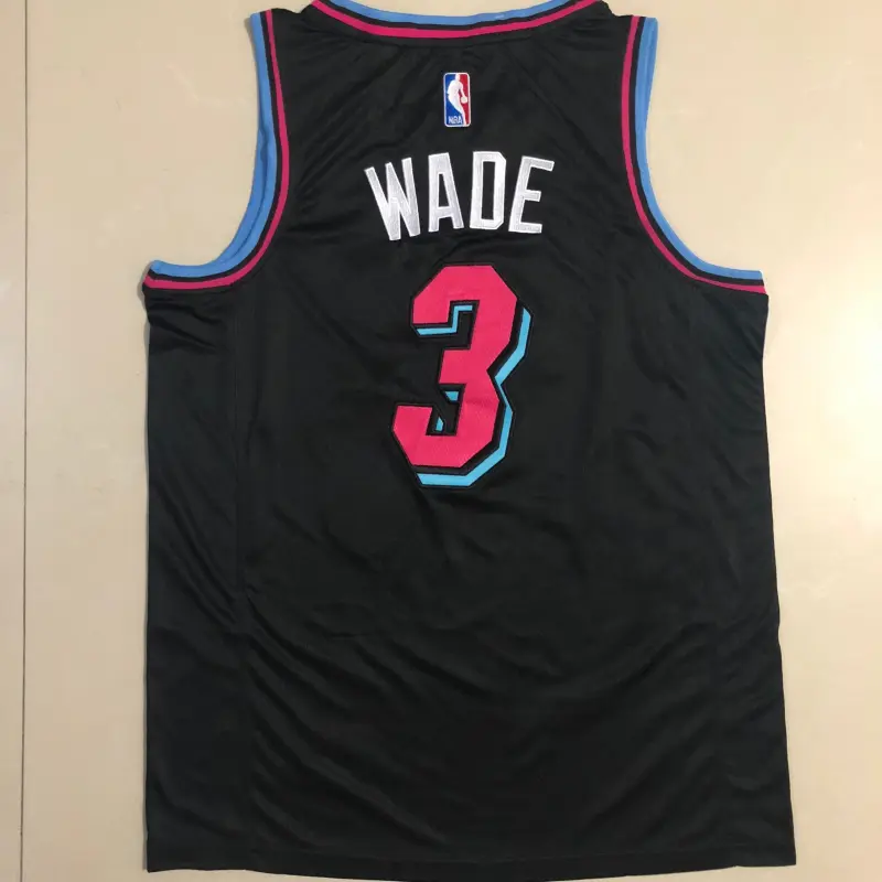 Camiseta Dwyane Wade #3 Miami Heat Bordado Negro City Edition
