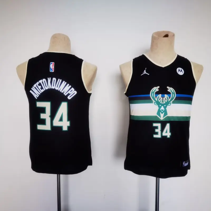 Camiseta Giannis Antetokounmpo #34 Milwaukee Bucks Negro City Edition Niño