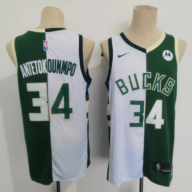Camiseta Giannis Antetokounmpo #34 Milwaukee Bucks Split Edition Blanco/Verde