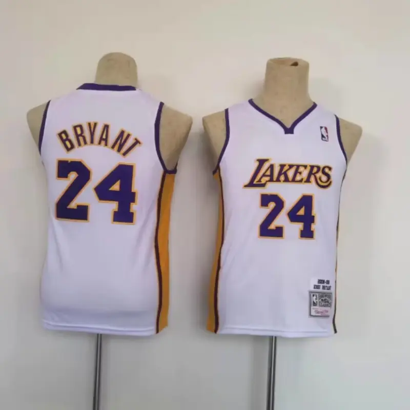 Camiseta Kobe Bryant #24 Los Angeles Lakers Cuello en V Retro Blanco Niño