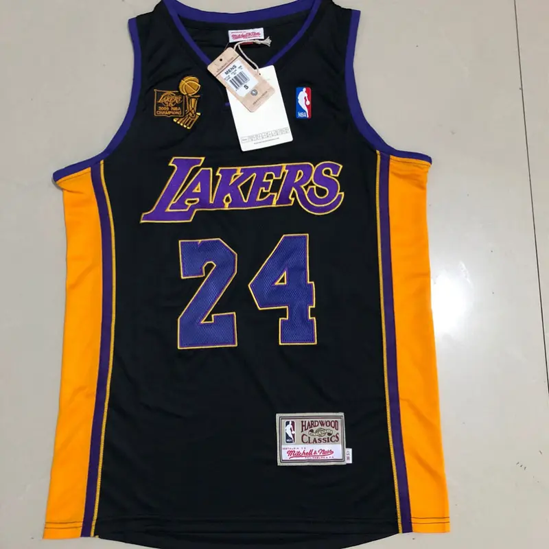 Camiseta Kobe Bryant #24 Los Angeles Lakers Edición Conmemorativa de Campeones Negro