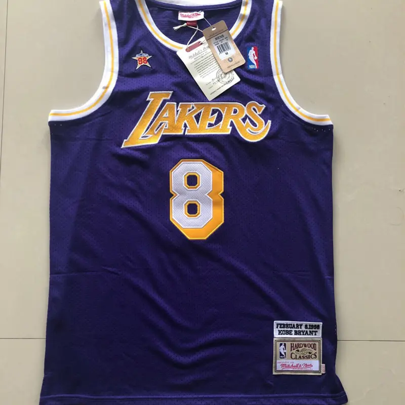 Camiseta Kobe Bryant #8 Los Angeles Lakers 1998 Retro Bordado Morado Mitchellness
