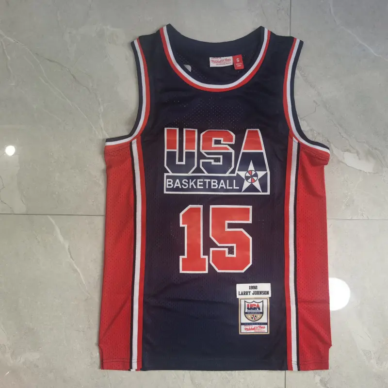 Camiseta Larry Johnson #15 USA 1992 Dream Team Azul Oscuro Classic Camiseta Larry Johnson #15 USA 1992 Dream Team Azul Oscuro Classic