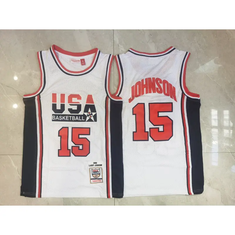 Camiseta Larry Johnson #15 USA 1992 Dream Team Blanco Classic
