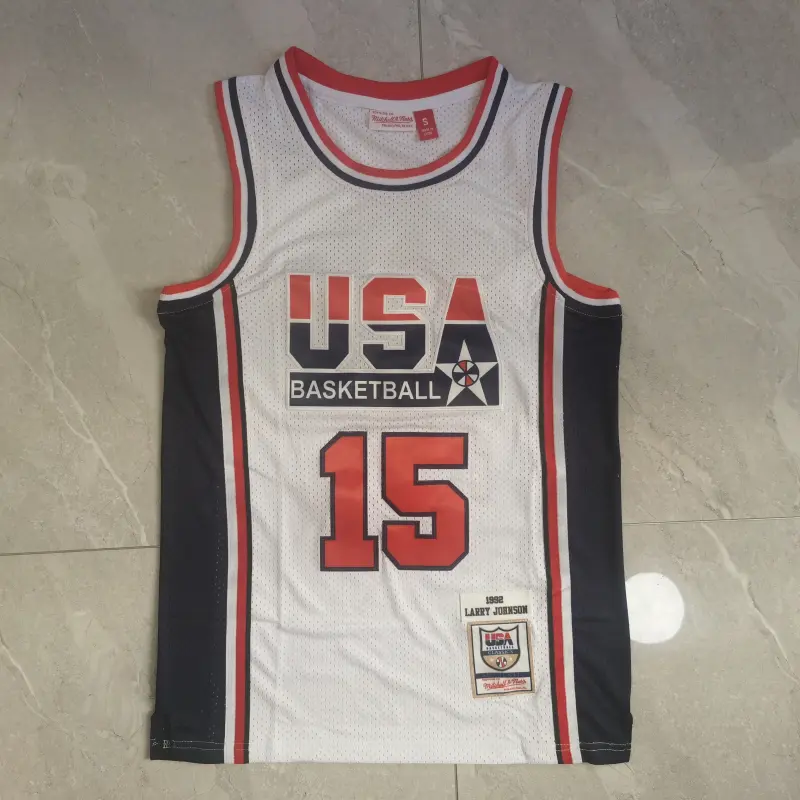 Camiseta Larry Johnson #15 USA 1992 Dream Team Blanco Classic