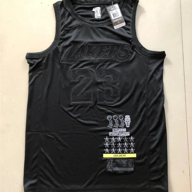 Camiseta LeBron James #23 Los Angeles Lakers Bordado Negro MVP Edition