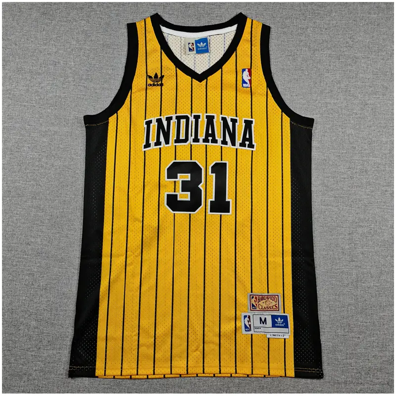 Camiseta Reggie Miller #31 Indiana Pacers Amarillo Retro Con Rayas