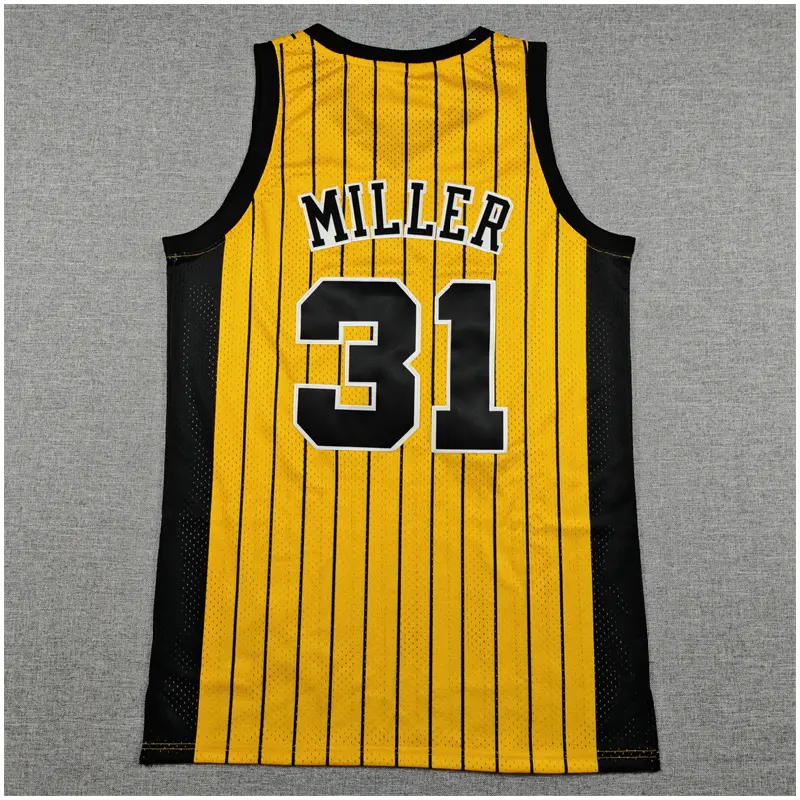 Camiseta Reggie Miller #31 Indiana Pacers Amarillo Retro Con Rayas