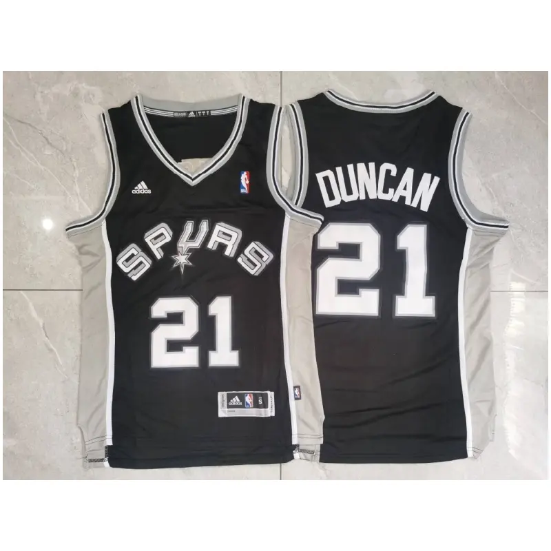 Camiseta Tim Duncan #21 San Antonio Spurs Negro Cuello V