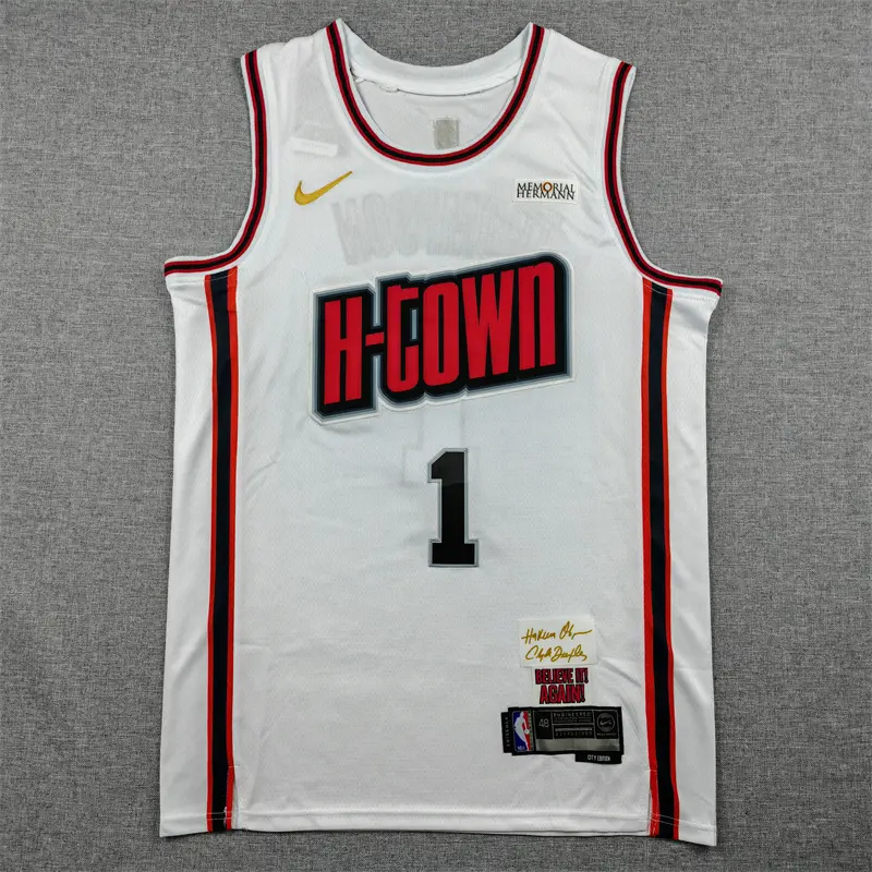 Camiseta Amen Thompson #1 Houston Rockets 2025 Blanco City Edition