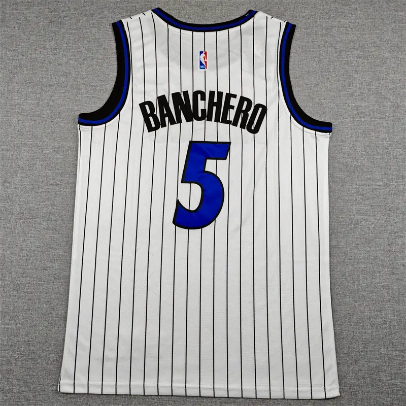 Camiseta Paolo Banchero #5 Orlando Magic Blanco con rayas