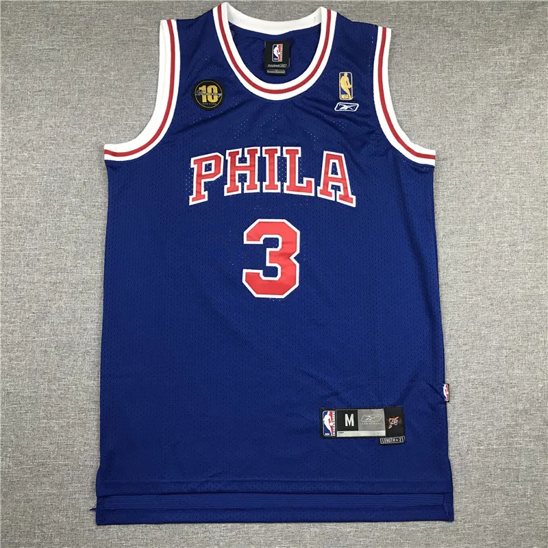 Camiseta Allen Iverson #3 Philadelphia 76ers Edición 10 Aniversario Azul