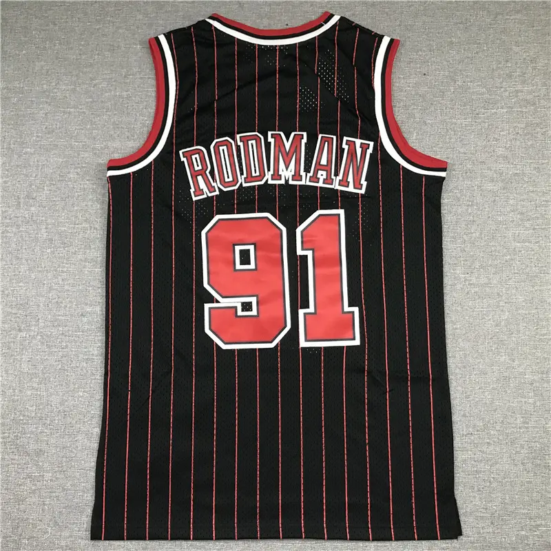 Camiseta Dennis Rodman #91 Chicago Bulls 1995/96 Negro con Rayas Rojas