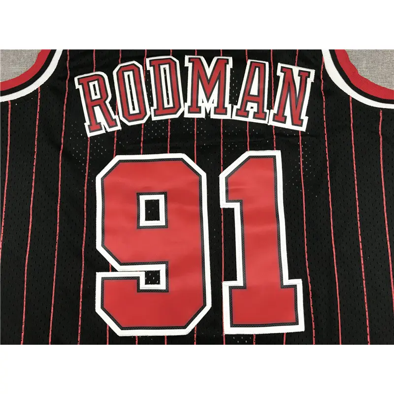 Camiseta Dennis Rodman #91 Chicago Bulls 1995/96 Negro con Rayas Rojas