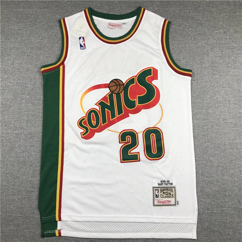 Camiseta Gary Payton #20 Seattle Super Sonics 1995/96 Blanco/Verde