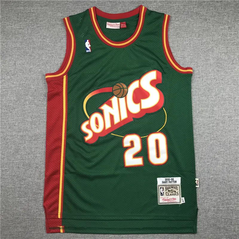 Camiseta Gary Payton #20 Seattle Super Sonics 1995/96 Verde/Rojo