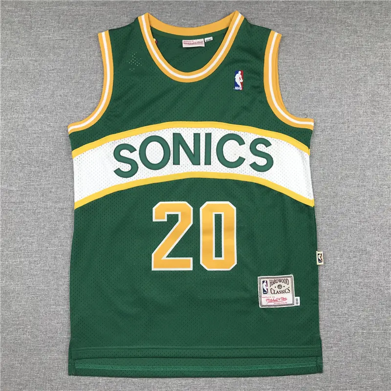 Camiseta Gary Payton #20 Seattle Super Sonics Verde/Blanco Retro