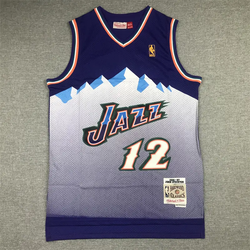 Camiseta John Stockton #12 Utah Jazz 1996/97 Morado Retro Icon Oro