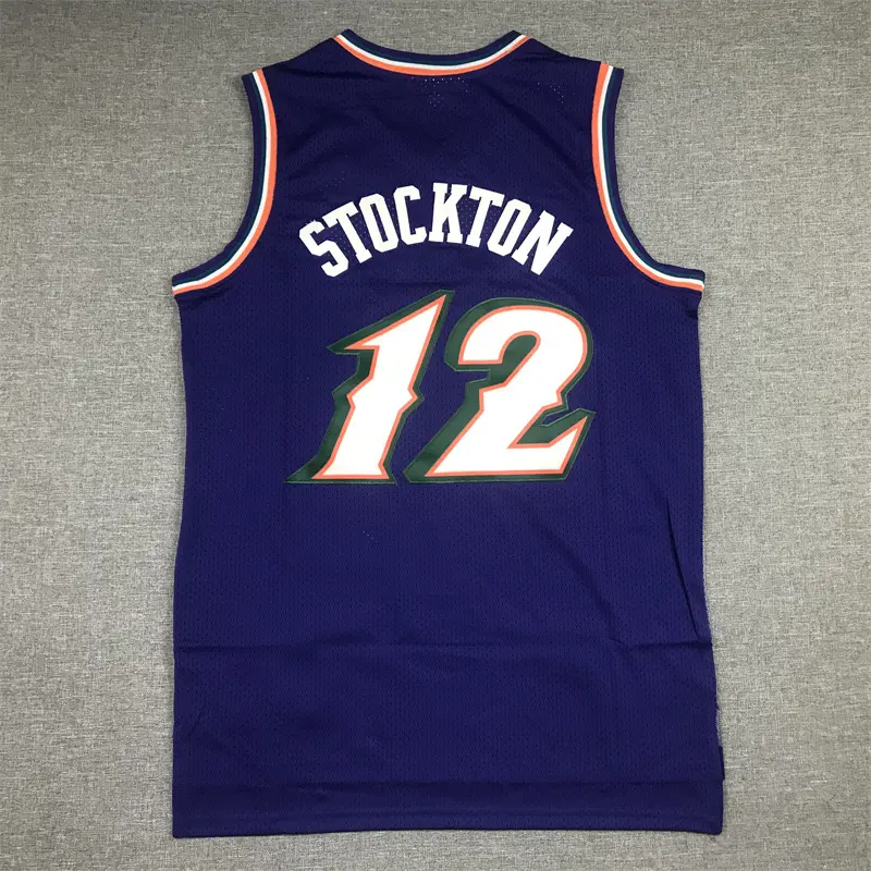 Camiseta John Stockton #12 Utah Jazz 1996/97 Morado Retro Icon Oro