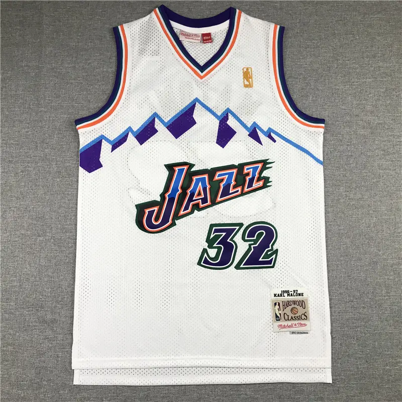 Camiseta Karl Malone #32 Utah Jazz 1996/97 Blanco Icon Clásico
