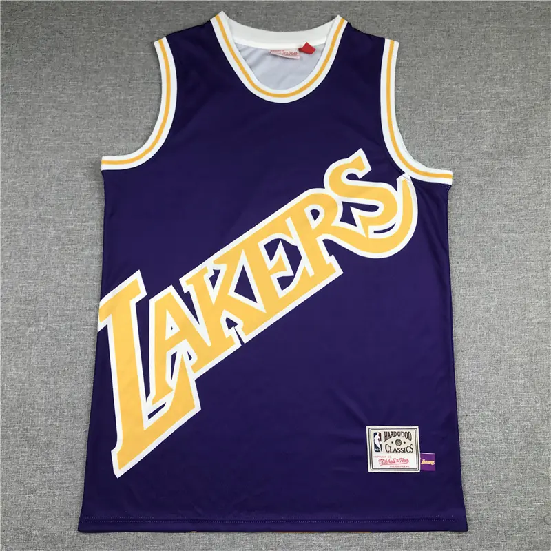Camiseta Lebron James #23 Los Angeles Lakers Morado Estampado Mitchell & Ness