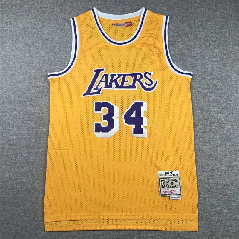 Camiseta Shaquille O’Neal #34 Los Angeles Lakers 1996/97 Amarillo Retro Icon Oro
