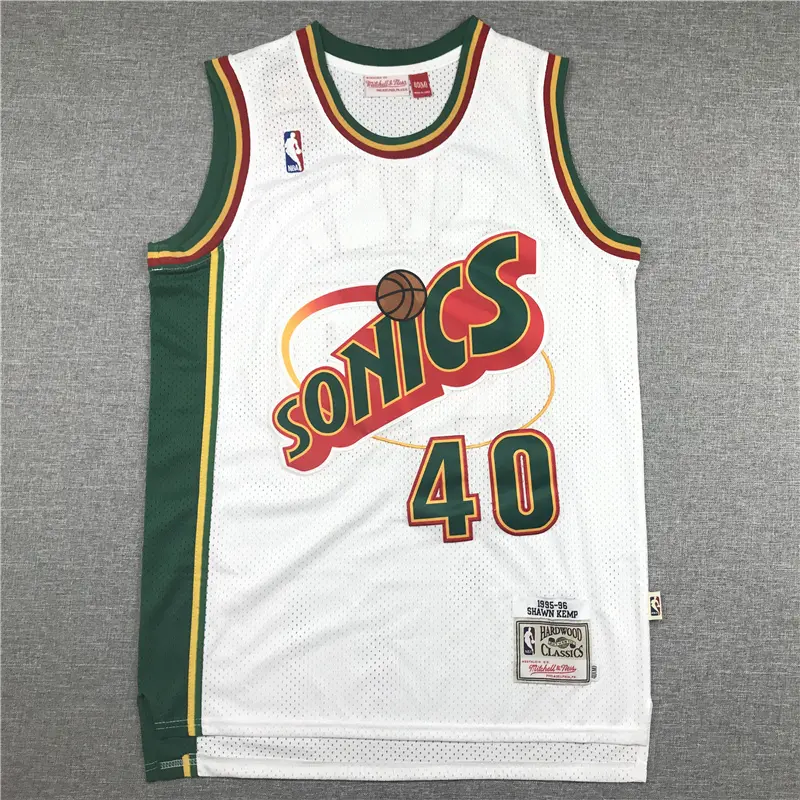Camiseta Shawn Kemp #40 Seattle Super Sonics 1995/96 Blanco/Verde