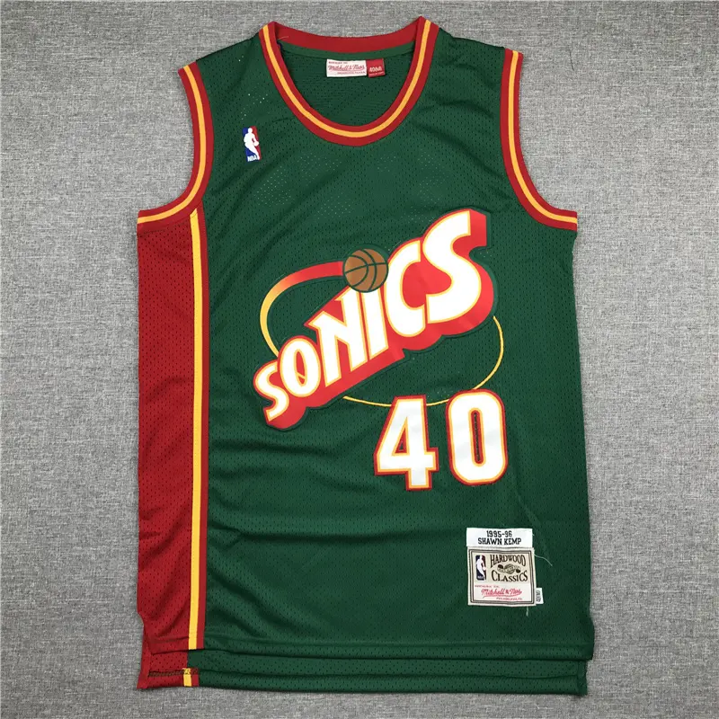 Camiseta Shawn Kemp #40 Seattle Super Sonics 1995/96 Verde/Rojo